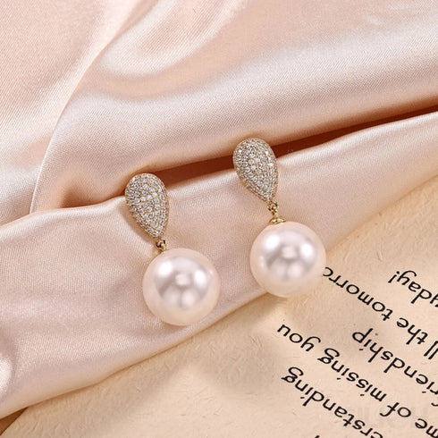 Micropaved Zircon Sterling Silver Pearl Stud Earrings Alina