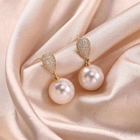 Micropaved Zircon Sterling Silver Pearl Stud Earrings Alina