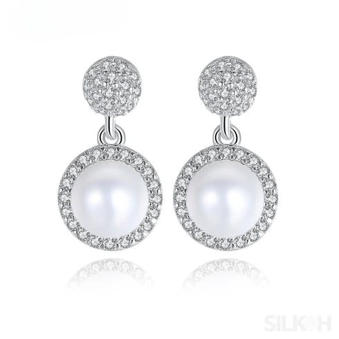 Micropaved Zirconia Freshwater Sterling Silver Pearl Stud