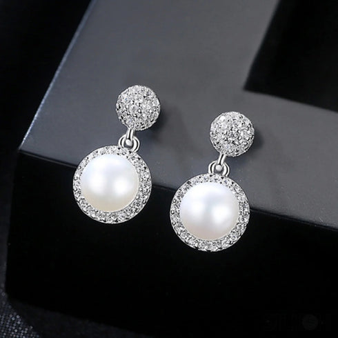Micropaved Zirconia Freshwater Sterling Silver Pearl Stud