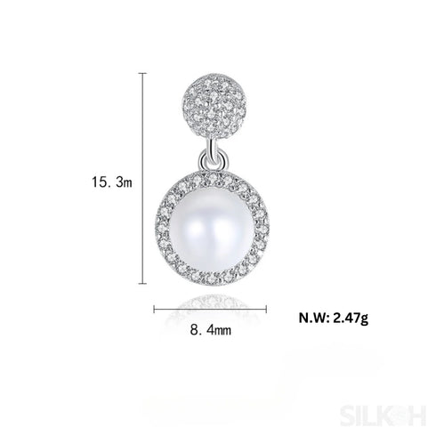 Micropaved Zirconia Freshwater Sterling Silver Pearl Stud