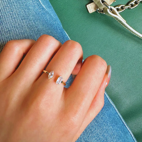 Open Sterling Silver Zircon Ring Luz - Jewelry