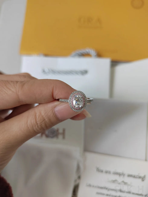 Oval Cut Moissanite Halo Engagement Ring Kay - Jewelry