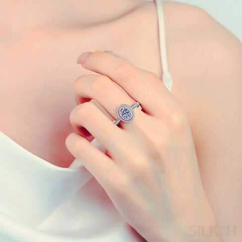 Oval Cut Moissanite Halo Engagement Ring Kay - Jewelry