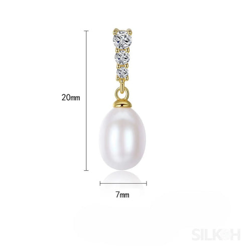 Oval Sterling Silver Freshwater Pearl Drop Bridal Earrings