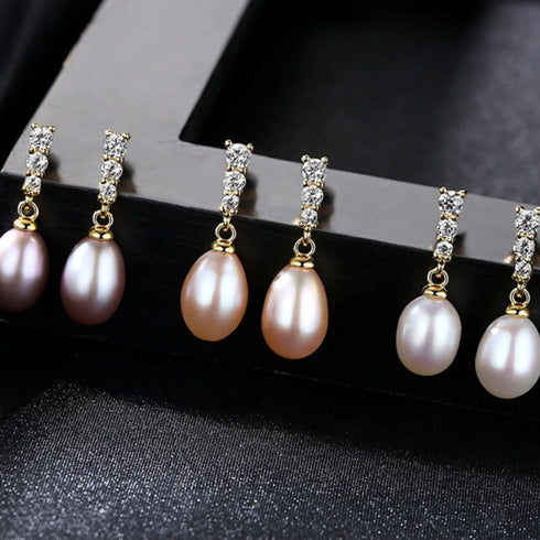 Oval Sterling Silver Freshwater Pearl Drop Bridal Earrings