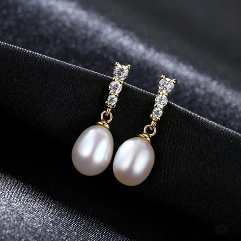 Oval Sterling Silver Freshwater Pearl Drop Bridal Earrings
