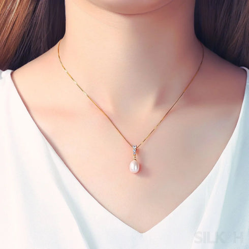 Oval Sterling Silver Freshwater Pearl Necklace Fay - Jewelry