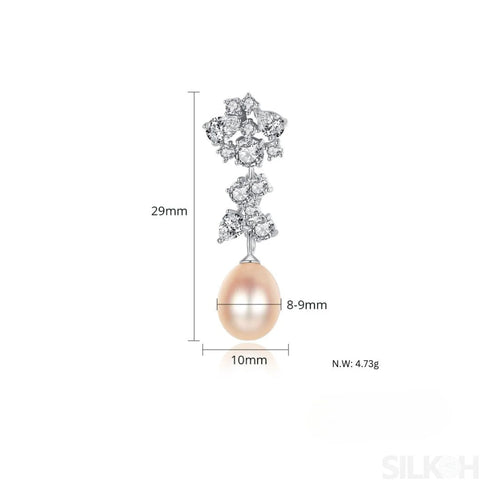 Oval Sterling Silver Long Pearl Drop Earrings for Brides