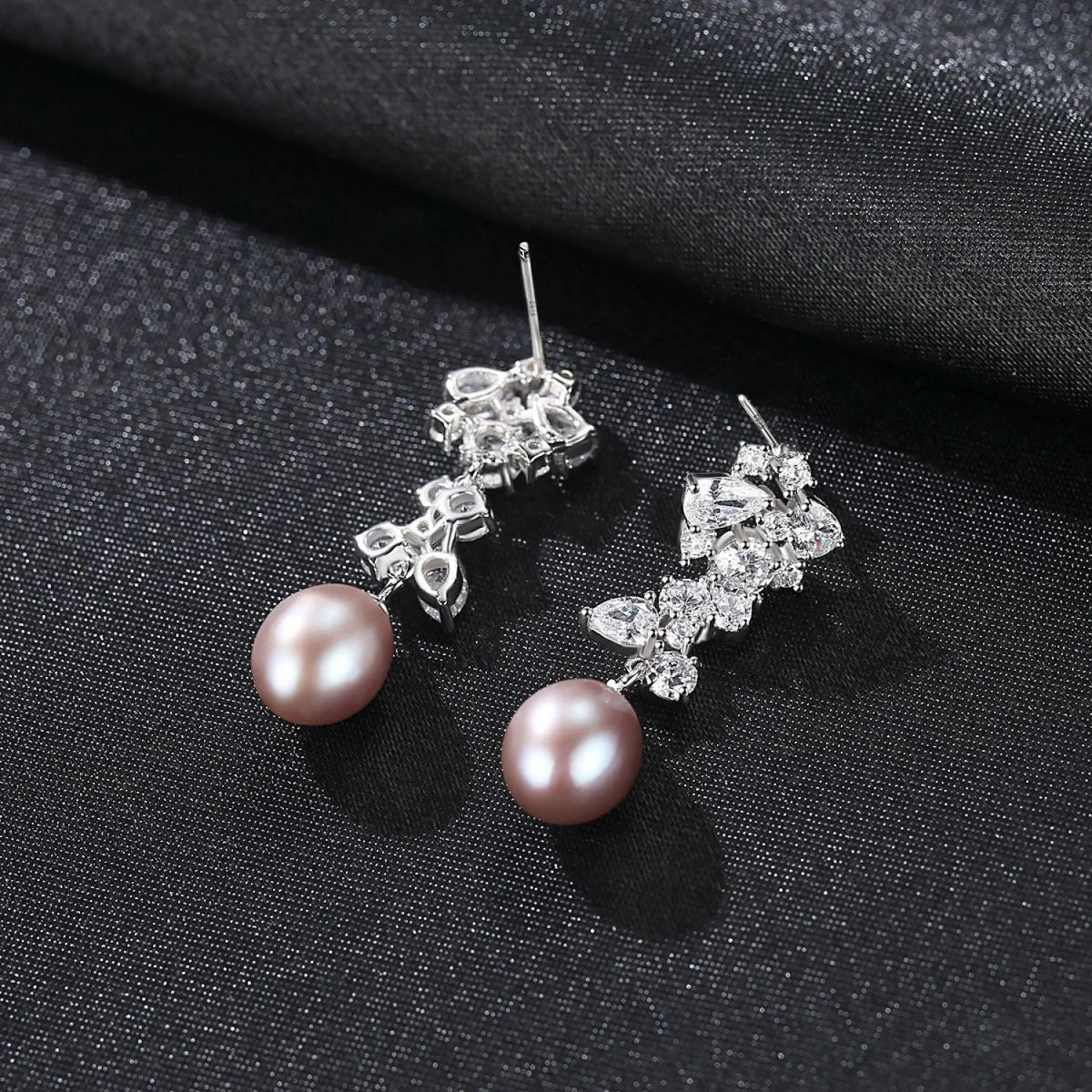 Oval Sterling Silver Long Pearl Drop Earrings For Brides and  display picture 3