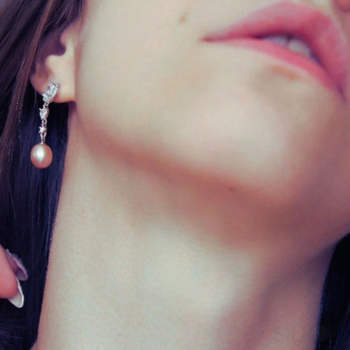 Oval Sterling Silver Long Pearl Earrings for Brides