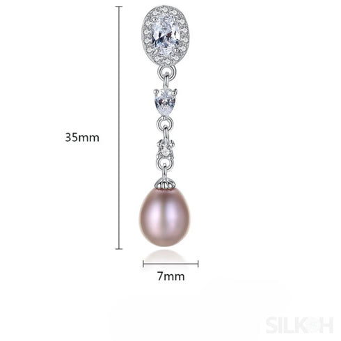 Oval Sterling Silver Long Pearl Earrings for Brides