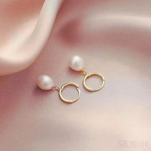 Oval Sterling Silver Pearl Hoop Earrings Ana - Jewelry