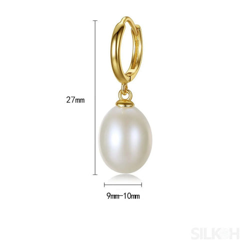 Oval Sterling Silver Pearl Hoop Earrings Ana - Jewelry