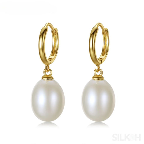 Oval Sterling Silver Pearl Hoop Earrings Ana - Jewelry