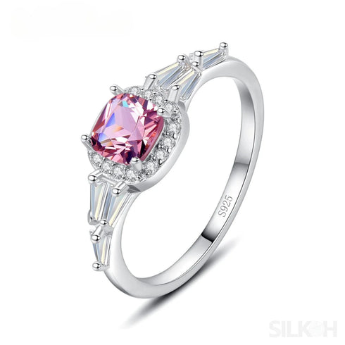 Pink Morganite Cushion Cut Sterling Silver Zircon Ring