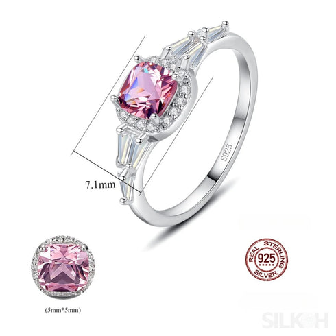 Pink Morganite Cushion Cut Sterling Silver Zircon Ring
