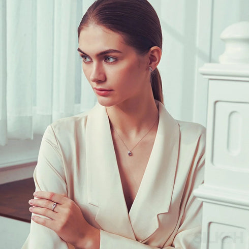 Pink Morganite Cushion Cut Sterling Silver Zircon Ring