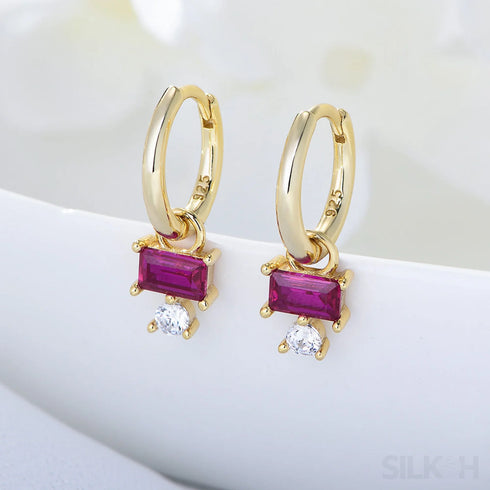 Purple Sterling Silver Cz Hoop Earrings Cia - Jewelry
