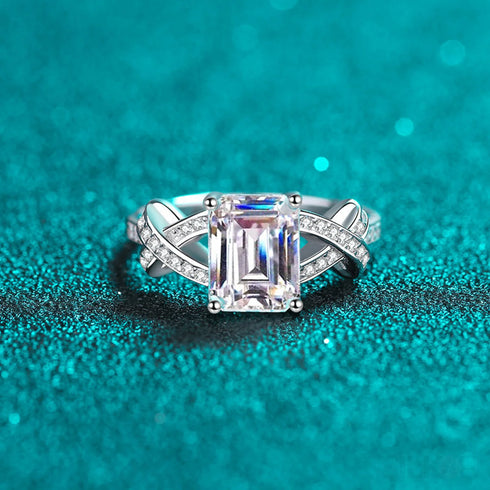 Rectangular Moissanite Emerald Cut Engagement Ring Eve