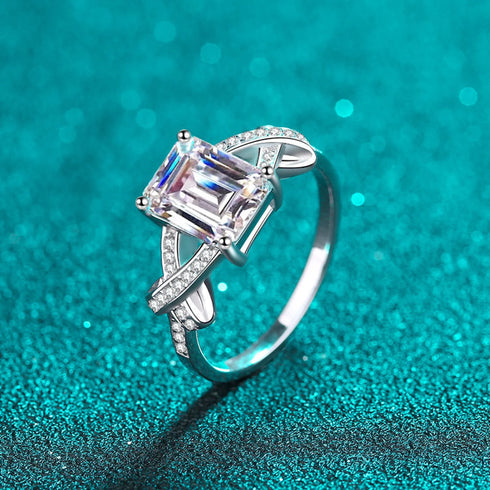 Rectangular Moissanite Emerald Cut Engagement Ring Eve