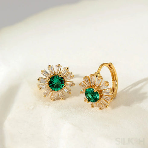 Retro 18k Gold Plated Sterling Silver Hoop Emerald Earrings