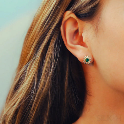 Retro 18k Gold Plated Sterling Silver Hoop Emerald Earrings