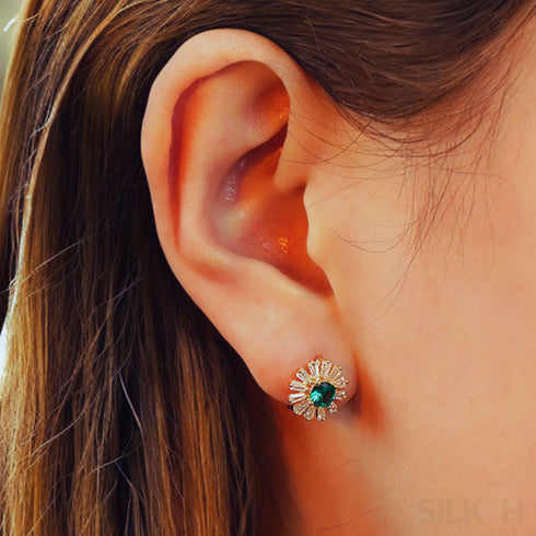 Retro 18k Gold Plated Sterling Silver Hoop Emerald Earrings