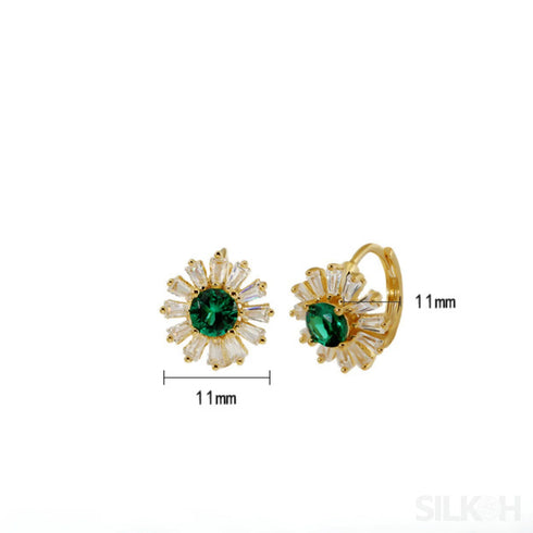 Retro 18k Gold Plated Sterling Silver Hoop Emerald Earrings