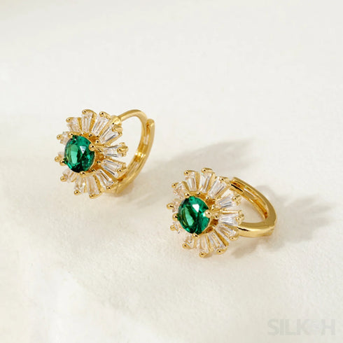Retro 18k Gold Plated Sterling Silver Hoop Emerald Earrings