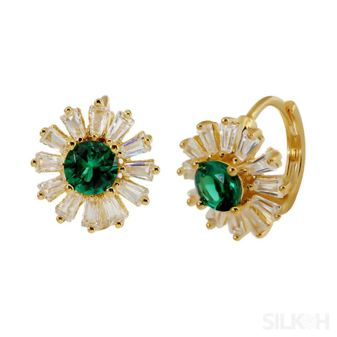 Retro 18k Gold Plated Sterling Silver Hoop Emerald Earrings