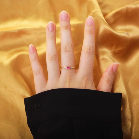 Retro Rectangle Sterling Silver Zircon Ring Mae - Jewelry