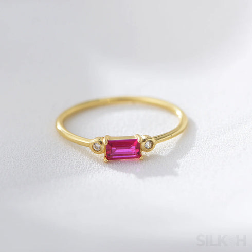 Retro Rectangle Sterling Silver Zircon Ring Mae - Jewelry