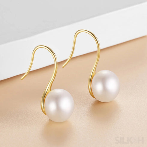 Retro Sterling Silver Freshwater Pearl Hook Earrings Flo