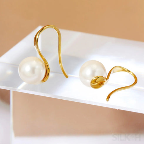 Retro Sterling Silver Freshwater Pearl Hook Earrings Flo