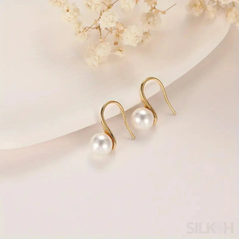 Retro Sterling Silver Freshwater Pearl Hook Earrings Flo