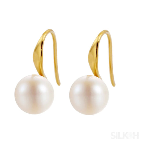 Retro Sterling Silver Freshwater Pearl Hook Earrings Flo