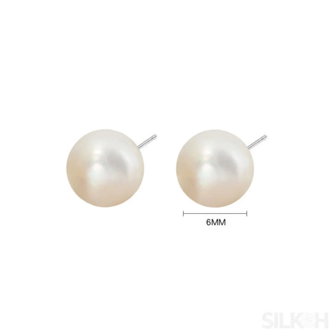 Retro Style Sterling Silver Freshwater Pearl Stud Earrings