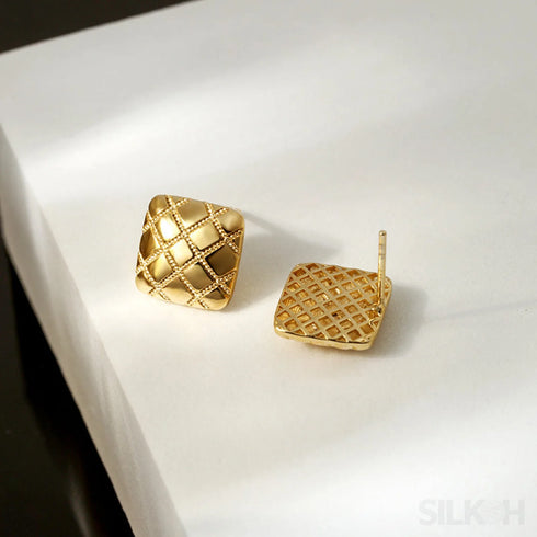 Rhombus Sterling Silver Pattern Stud Earrings Dia - Jewelry