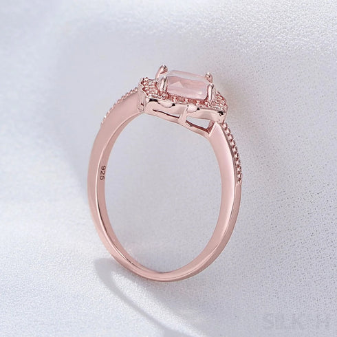 Rose Quartz Sterling Silver Natural Stone Ring Roe - Jewelry