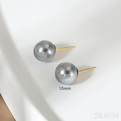 Round 18k Gold Plated Sterling Silver Pearl Stud Earrings