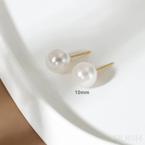 Round 18k Gold Plated Sterling Silver Pearl Stud Earrings