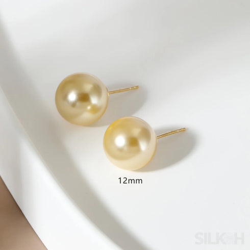 Round 18k Gold Plated Sterling Silver Pearl Stud Earrings