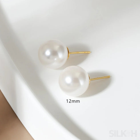 Round 18k Gold Plated Sterling Silver Pearl Stud Earrings