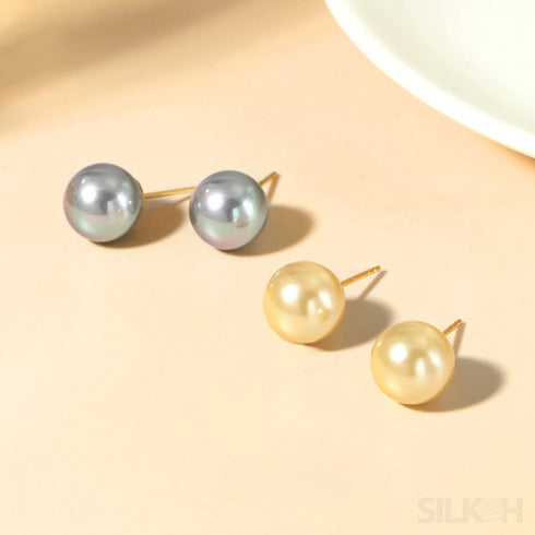 Round 18k Gold Plated Sterling Silver Pearl Stud Earrings