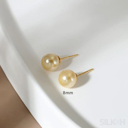 Round 18k Gold Plated Sterling Silver Pearl Stud Earrings