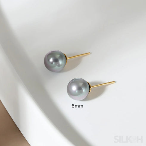 Round 18k Gold Plated Sterling Silver Pearl Stud Earrings