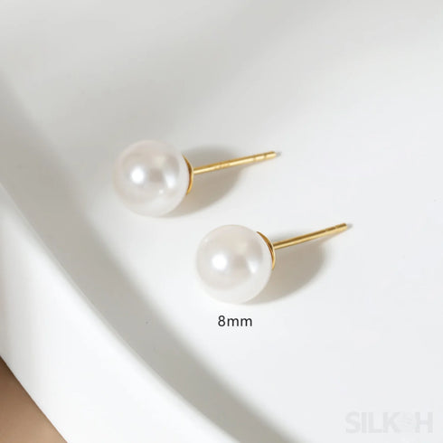 Round 18k Gold Plated Sterling Silver Pearl Stud Earrings
