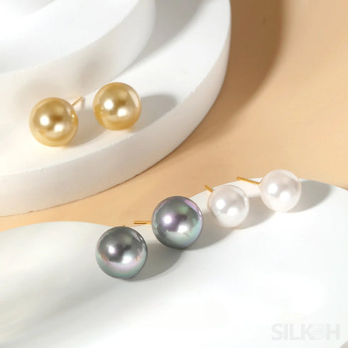Round 18k Gold Plated Sterling Silver Pearl Stud Earrings