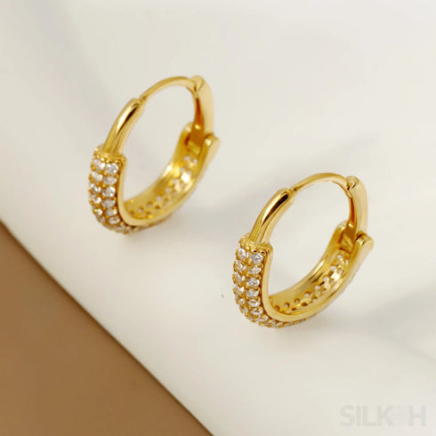 Round 18k Gold Plated Sterling Silver Zircon Inlaid Huggie